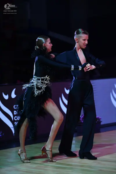 Dancesport competitor: Male dancer: black long-sleeved shirt and black trousers