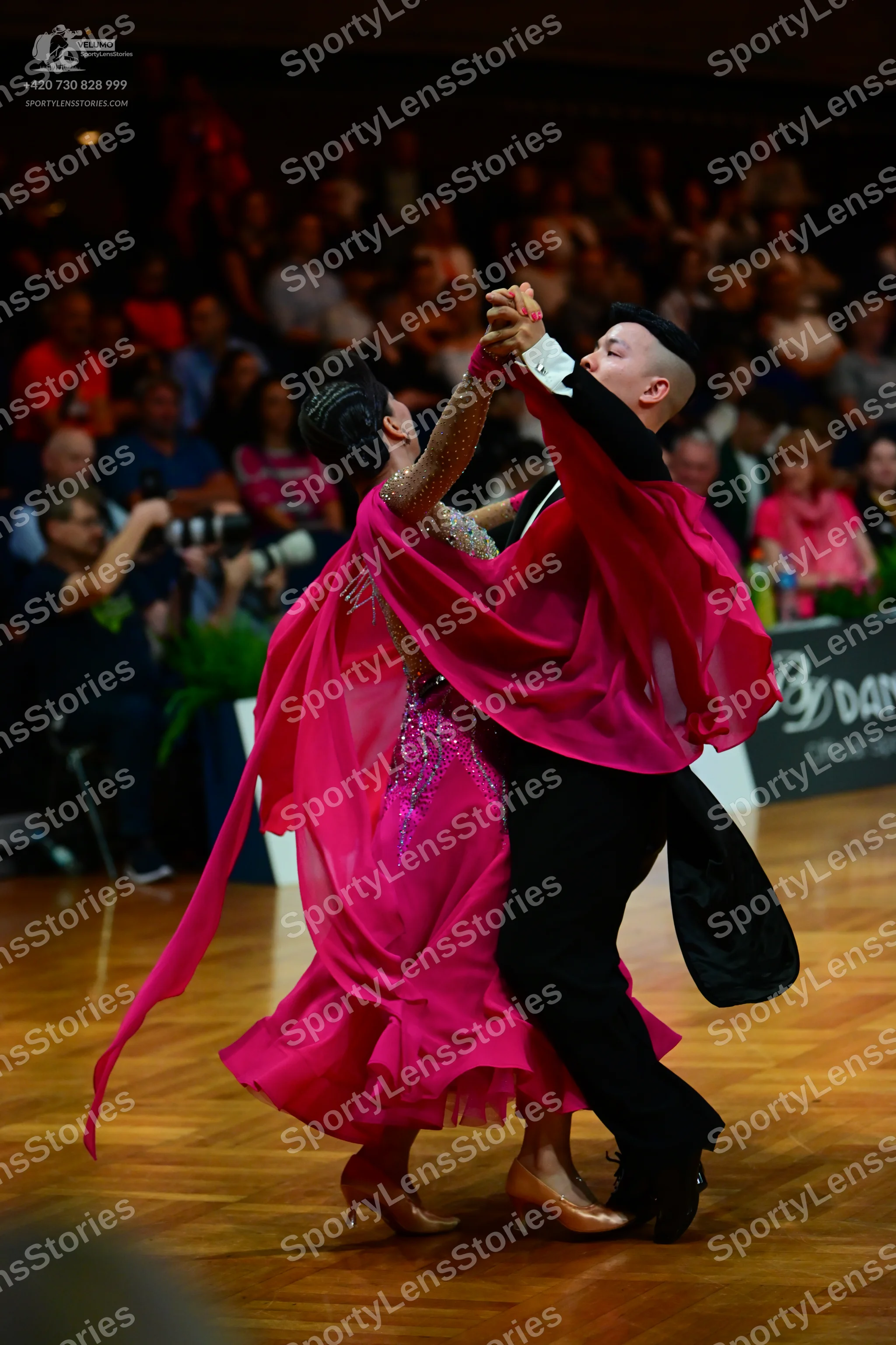 Dancesport competitor: Male dancer: black dance shirt and black trousers