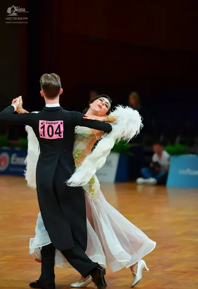 Dancesport competitor: Male dancer: black suit with a white shirt collar