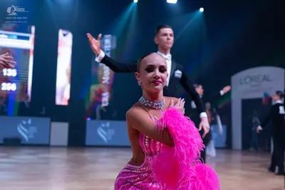 Dancesport competitor: Male dancer: black suit with a white shirt and white bow tie