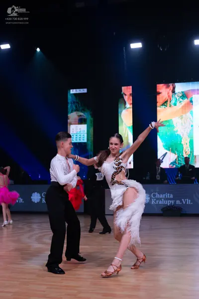 Dancesport competitor: Male dancer: white long-sleeved shirt and black trousers