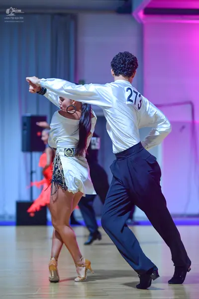 Dancesport competitor #273: Male dancer: white long-sleeved shirt and black trousers