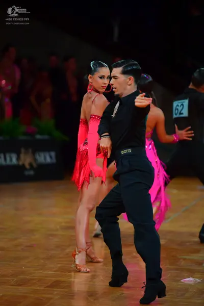 Dancesport competitor #62: Female dancer: pink Latin dress with sequins and fringe