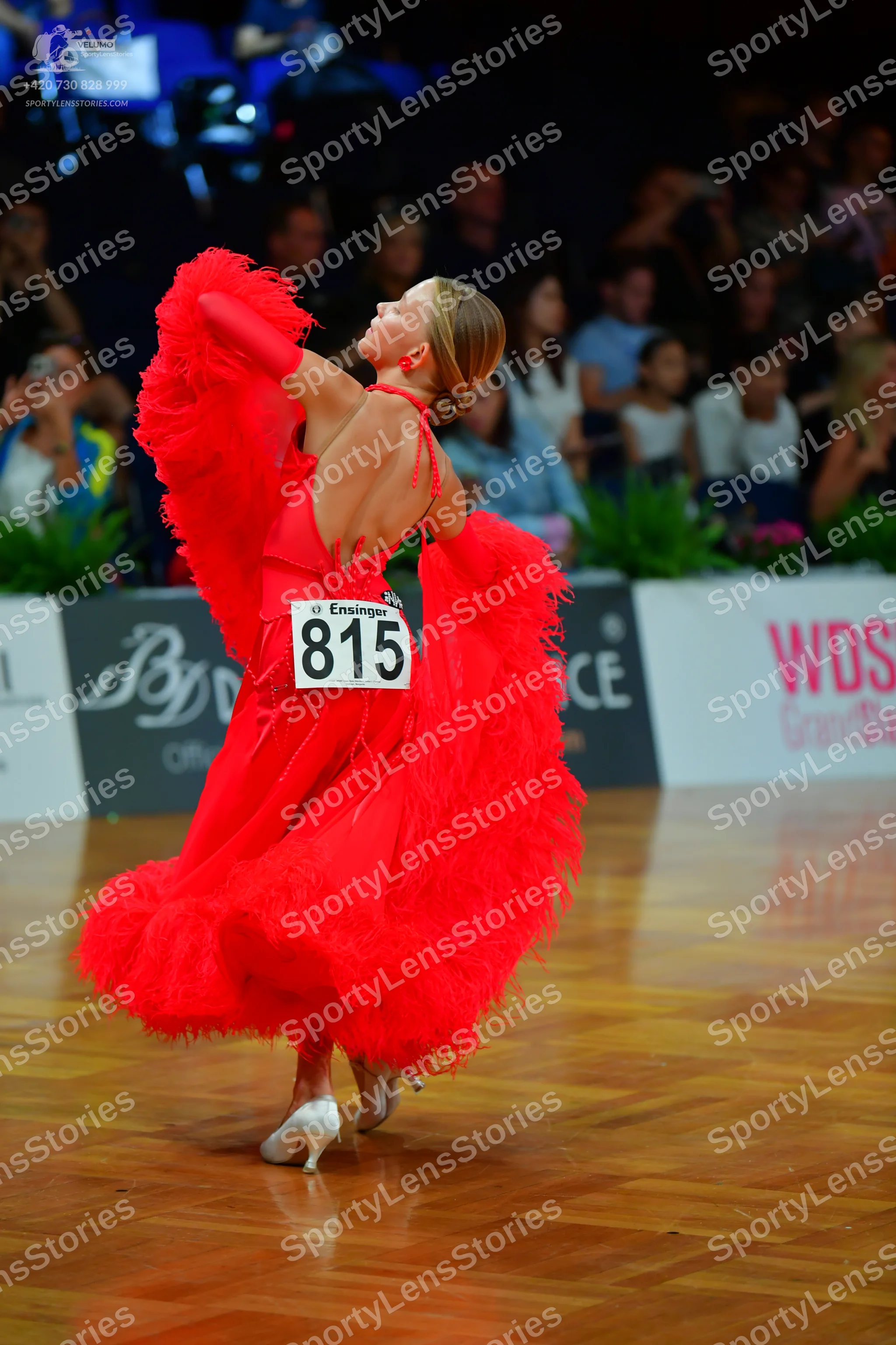 Dancesport competitor #815: Female dancer: red latin dress with voluminous red fringe