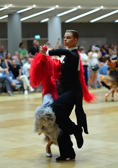 Dancesport competitor: Male dancer: black suit with a white collar