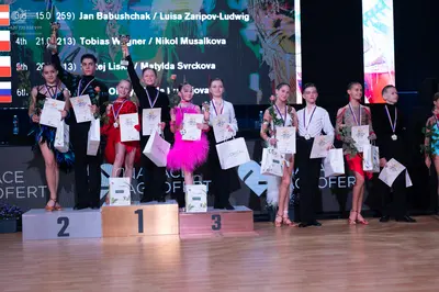 Dancesport competitor: Female dancer: navy blue sequined latin dress